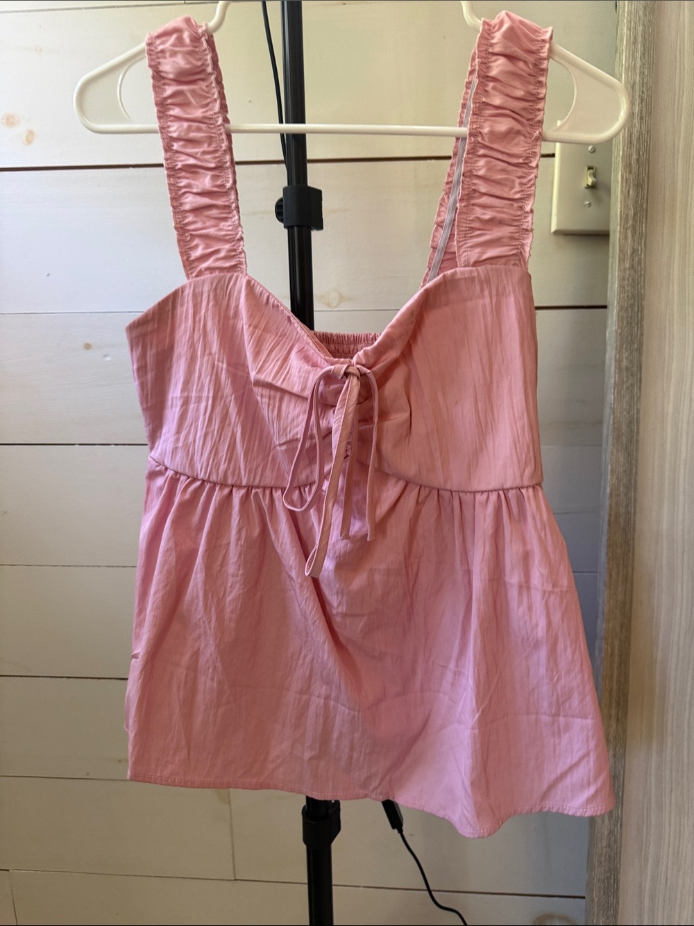 Ruched Strap Tie-Front Pink Tank Top